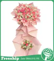 Kệ Hoa Chúc Mừng Tone Hồng Đẹp 2 Tầng - Mã: I-127 - Giá: 1.300.000đ