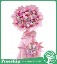 Kệ Hoa Chúc Mừng Tone Hồng Đẹp 2 Tầng