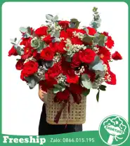 Giỏ Hoa Chúc Mừng Tone Đỏ Rực Rỡ