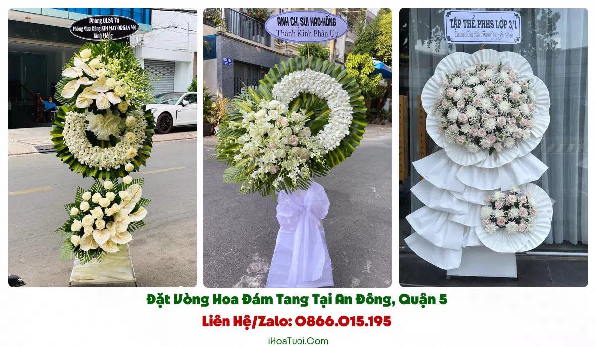 Kệ hoa viếng tông trắng vàng trang trọng tại An Đông Chợ Lớn