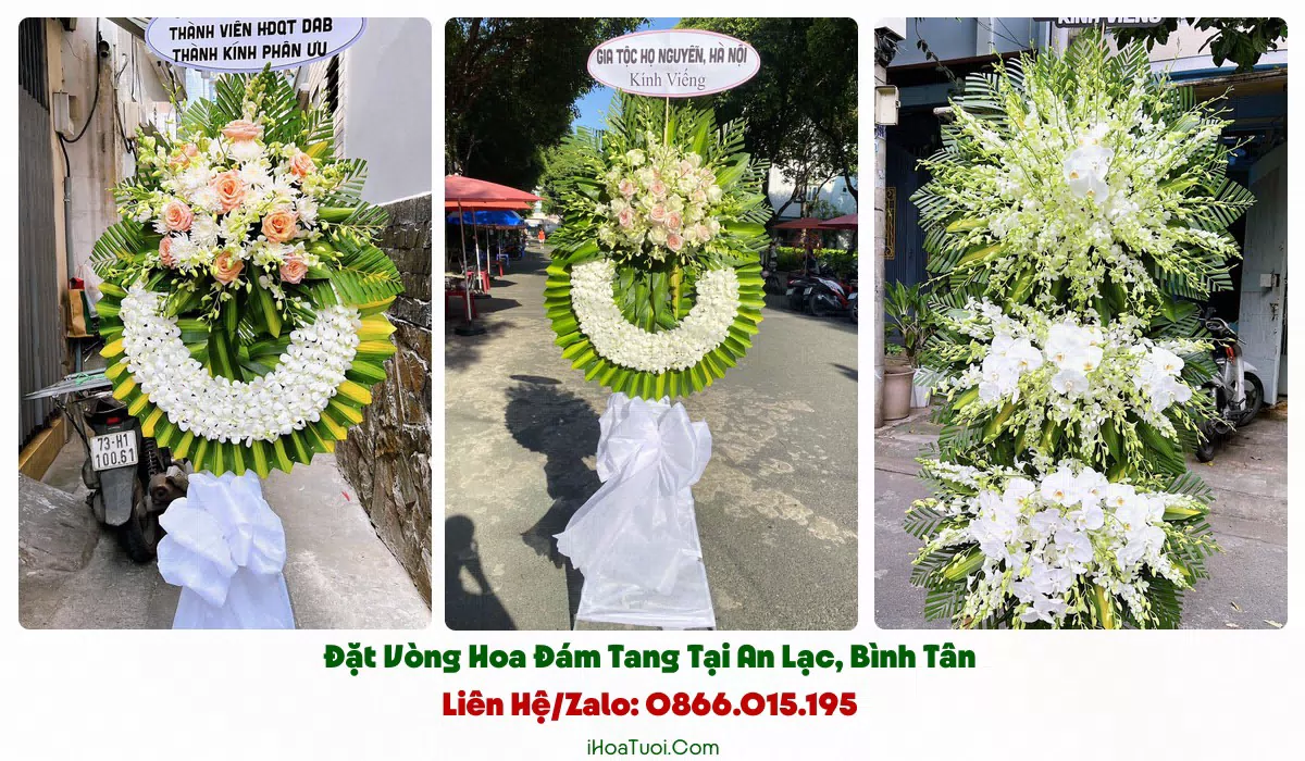 Vòng hoa tang lễ tông trắng vàng mộc mạc tại An Lạc