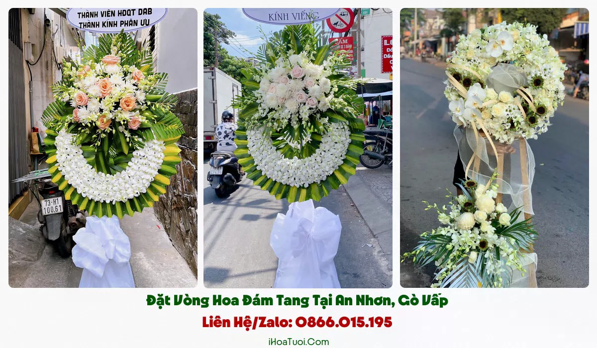Vòng hoa chữ thập tông trắng viếng đám tang tại An Nhơn