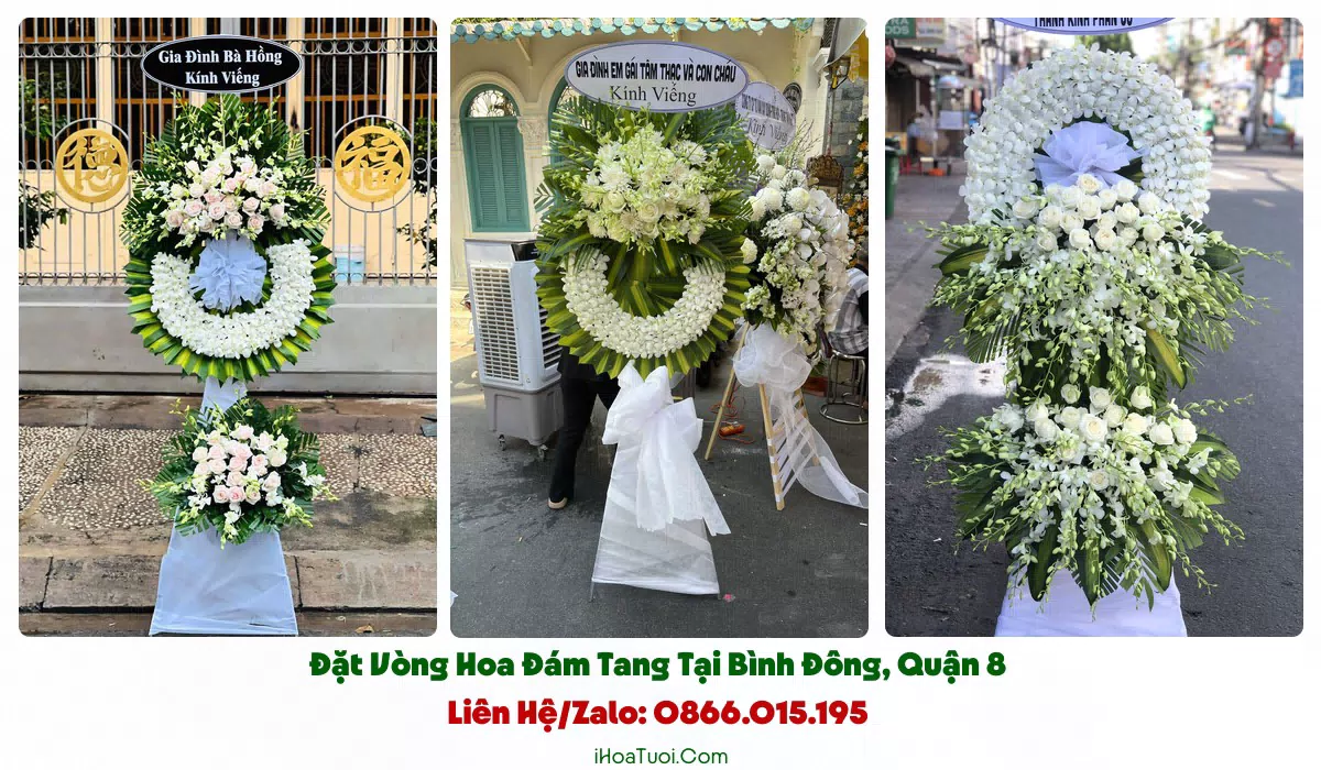 Vòng hoa viếng tông trắng vàng giản dị tại Bình Đông