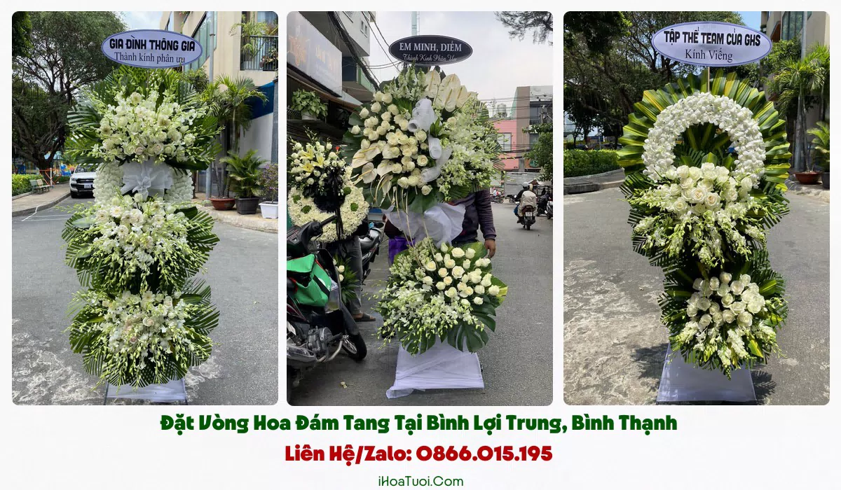 Kệ hoa viếng tông trắng vàng trang trọng tại Bình Lợi Trung, Bình Thạnh