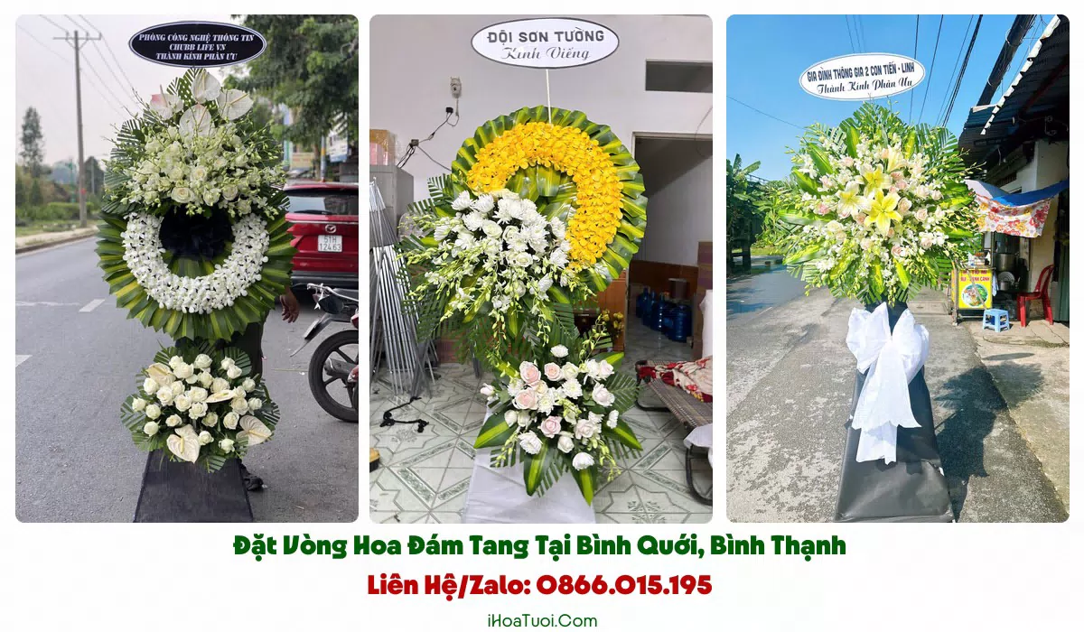 Vòng hoa tông trắng vàng hợp phong tục miền Nam tại Bình Quới