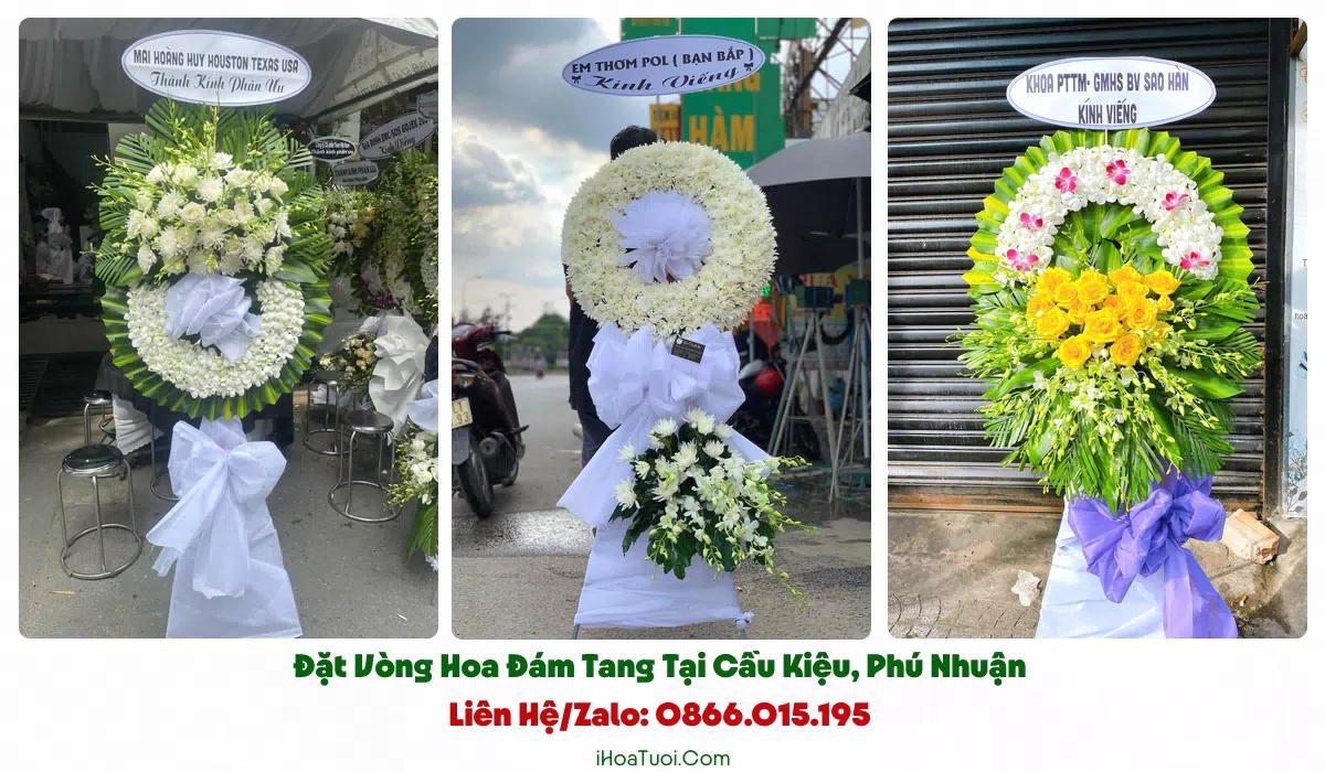Vòng hoa đám tang Phường Cầu Kiệu tông trắng vàng