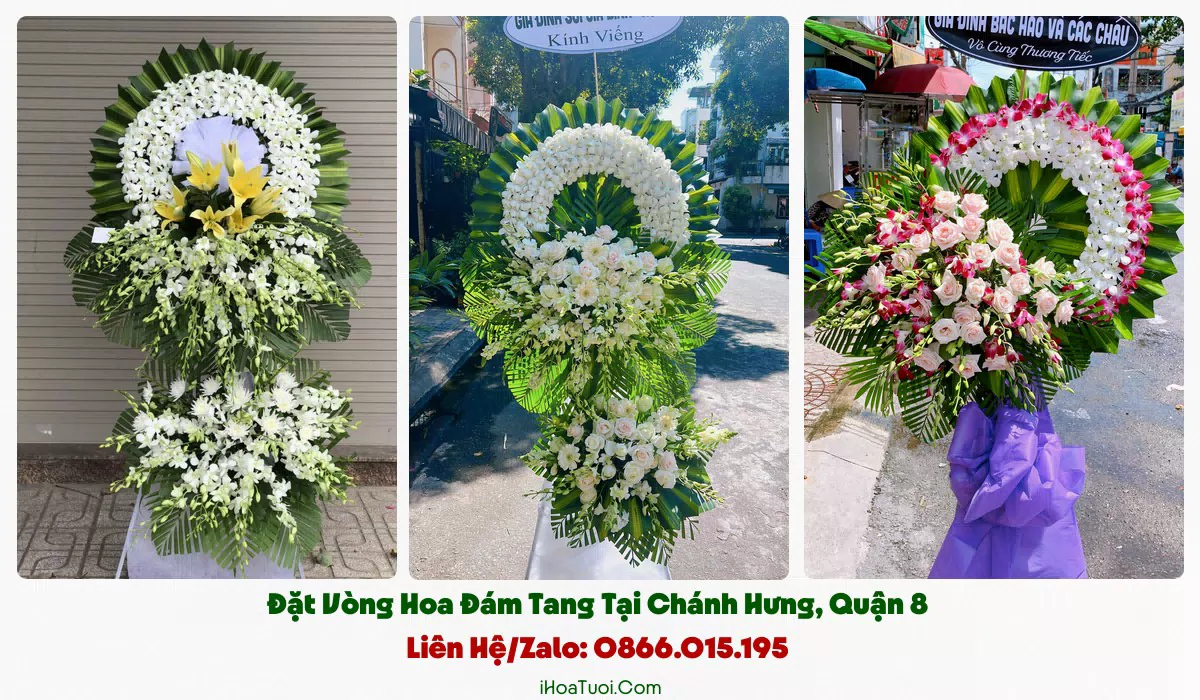 Vòng hoa cúc vàng huệ trắng viếng Phường Chánh Hưng