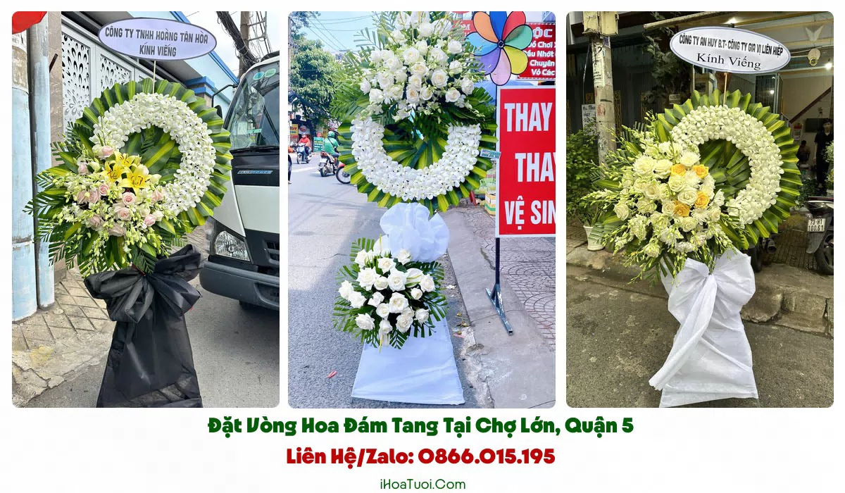 Kệ hoa lớn tông trắng vàng viếng Phường Chợ Lớn