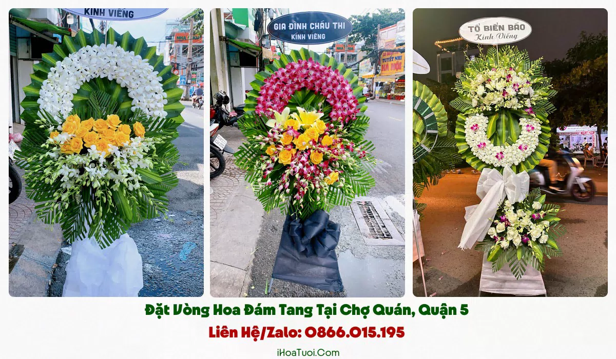 Vòng hoa chữ thập tông trắng viếng Phường Chợ Quán