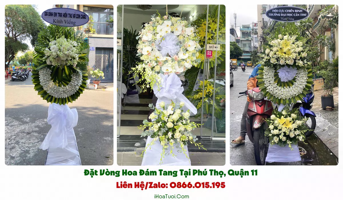 Kệ hoa viếng tông trắng vàng hợp phong tục người Hoa tại Phường Phú Thọ