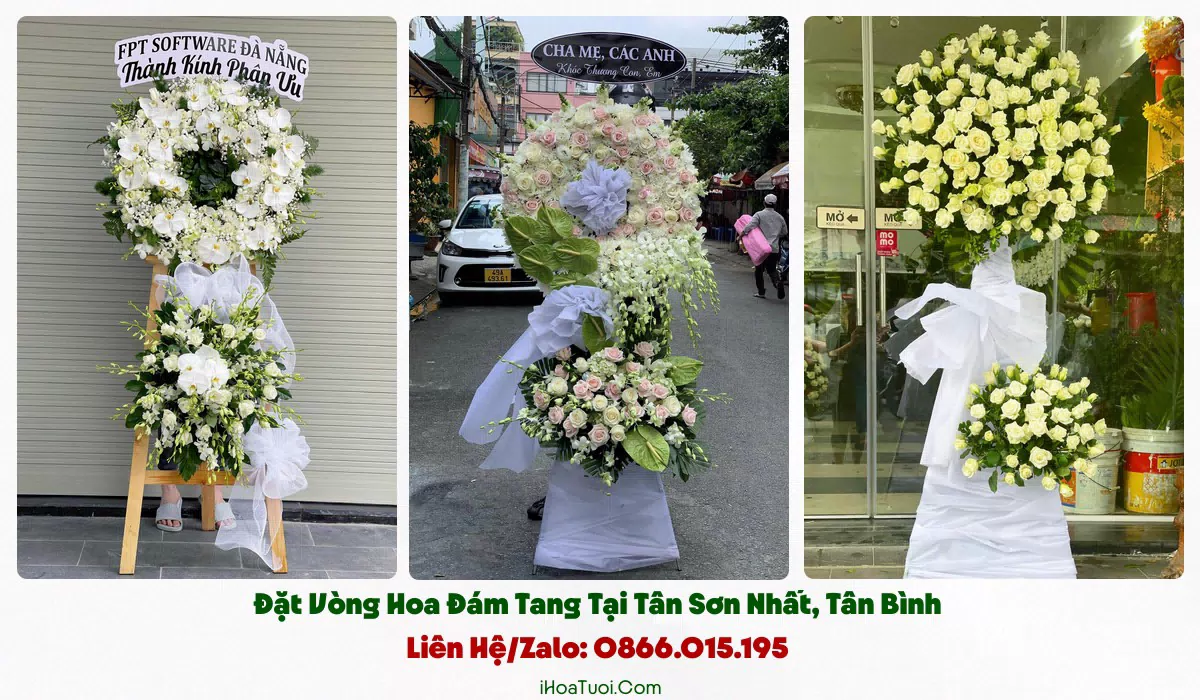 Vòng hoa và kệ hoa viếng đám tang Phường Tân Sơn Nhất