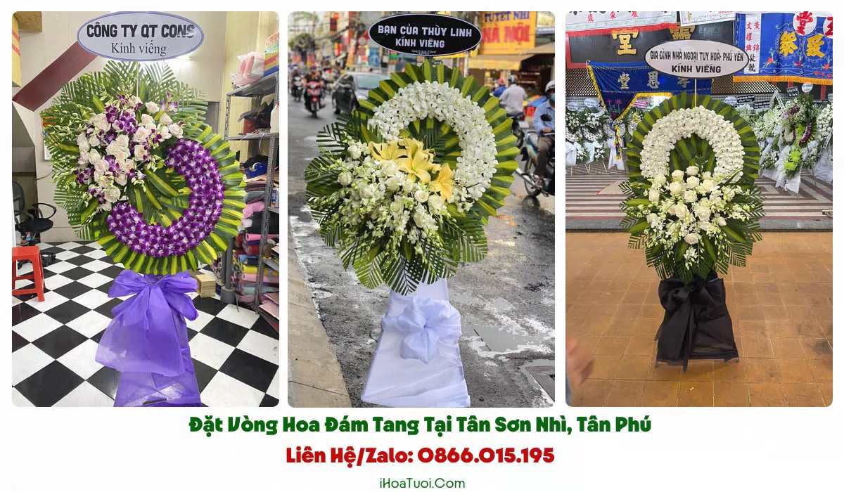 Vòng hoa viếng tông trắng vàng hợp phong tục tại Tân Sơn Nhì