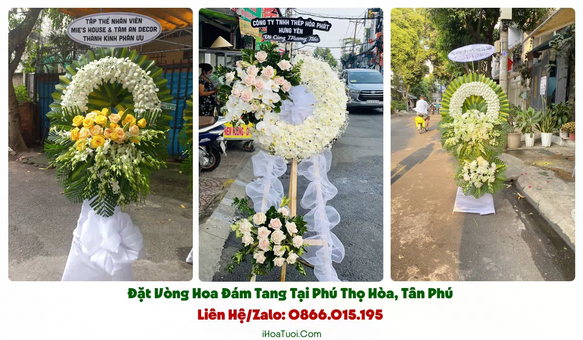 Kệ hoa viếng tông trắng vàng trang nghiêm tại Phường Phú Thọ Hòa