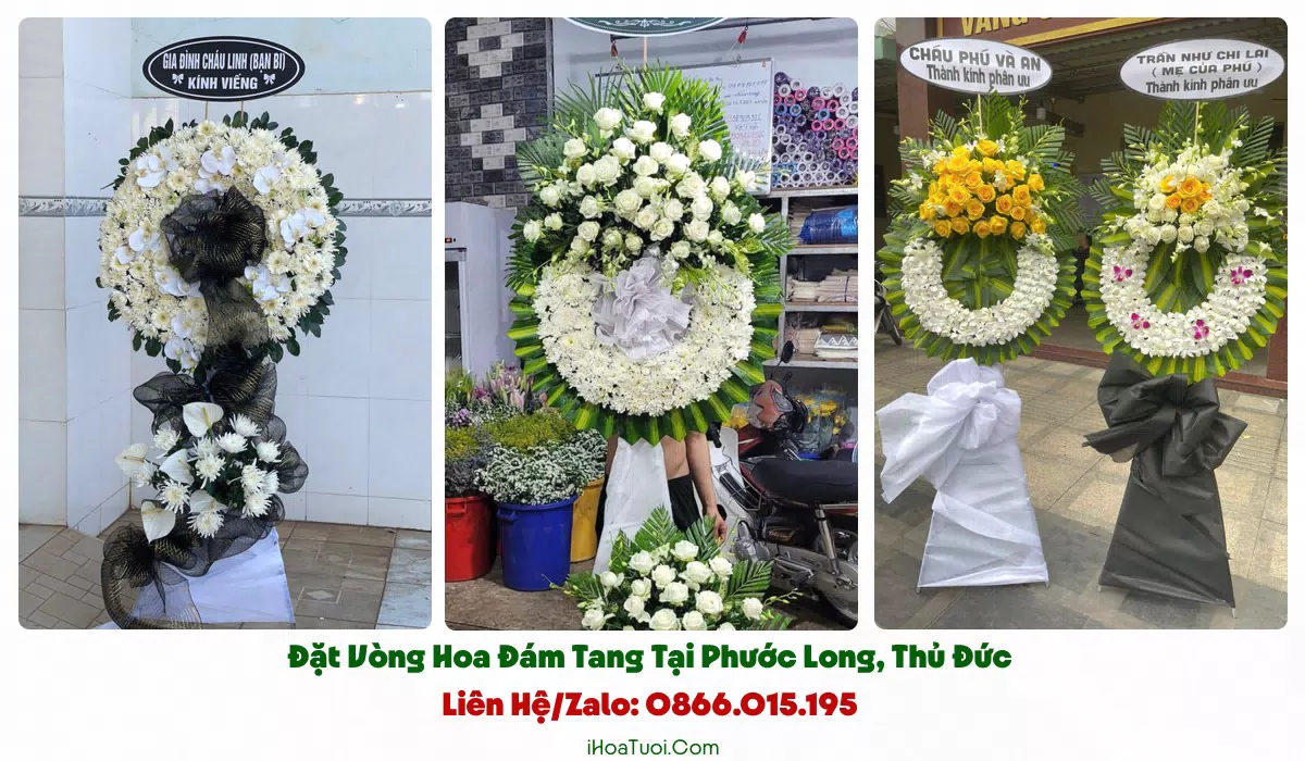 Kệ hoa viếng tông trắng vàng trang nghiêm tại Phường Phước Long