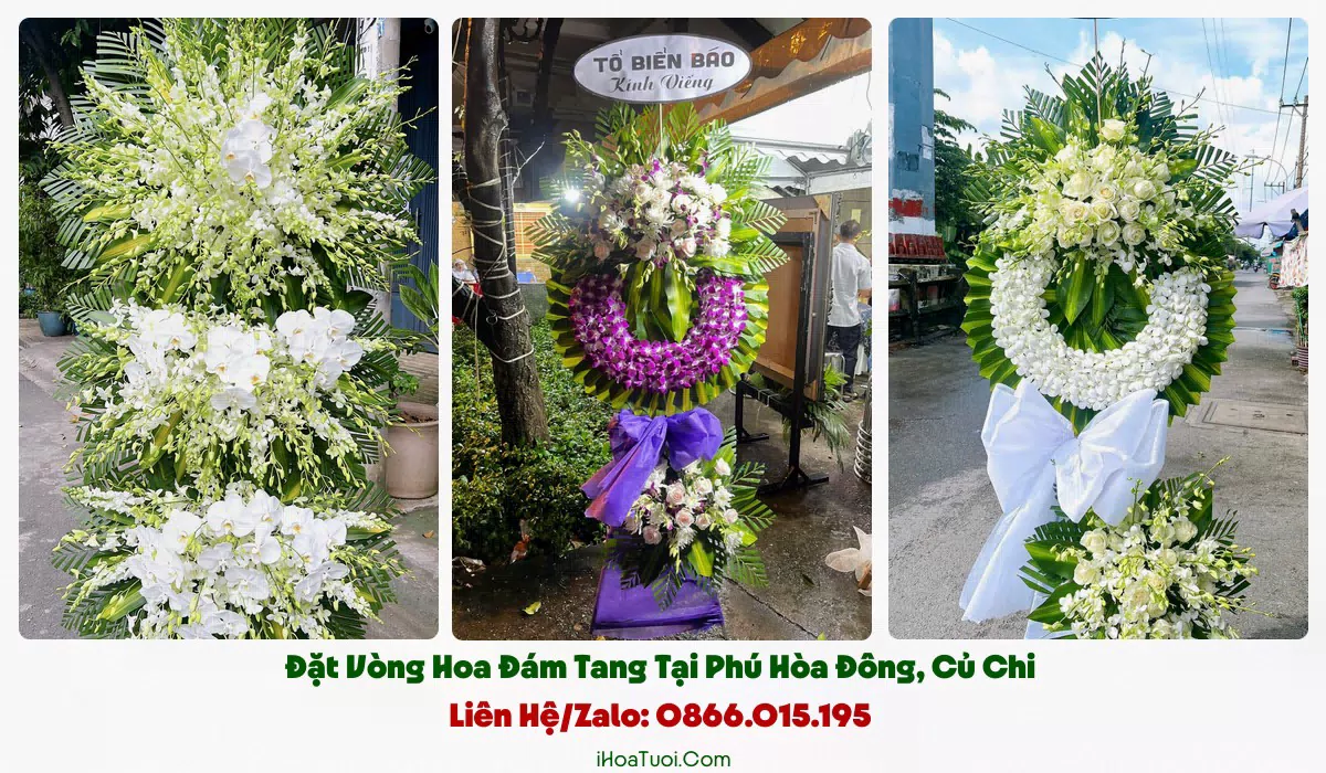 Mẫu vòng hoa viếng trang nghiêm hợp phong tục xã Phú Hòa Đông