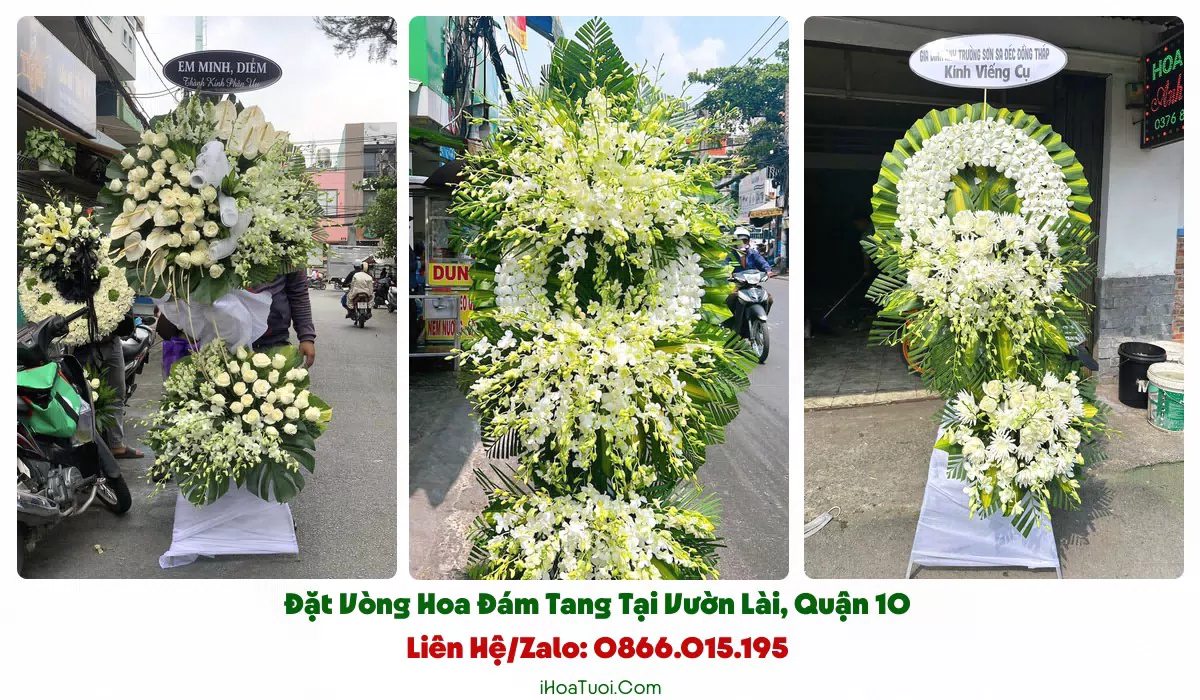 Vòng hoa viếng tông trắng vàng hợp phong tục tại Vườn Lài