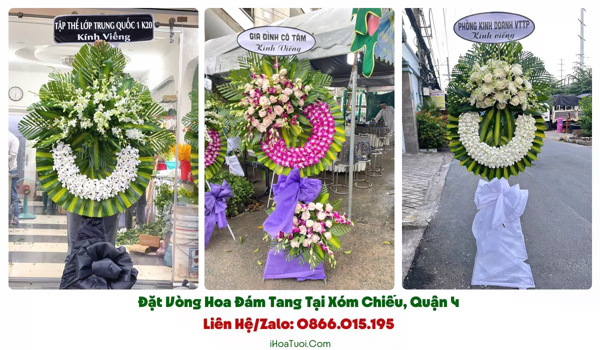 Vòng hoa viếng tông trắng vàng hợp phong tục tại Xóm Chiếu