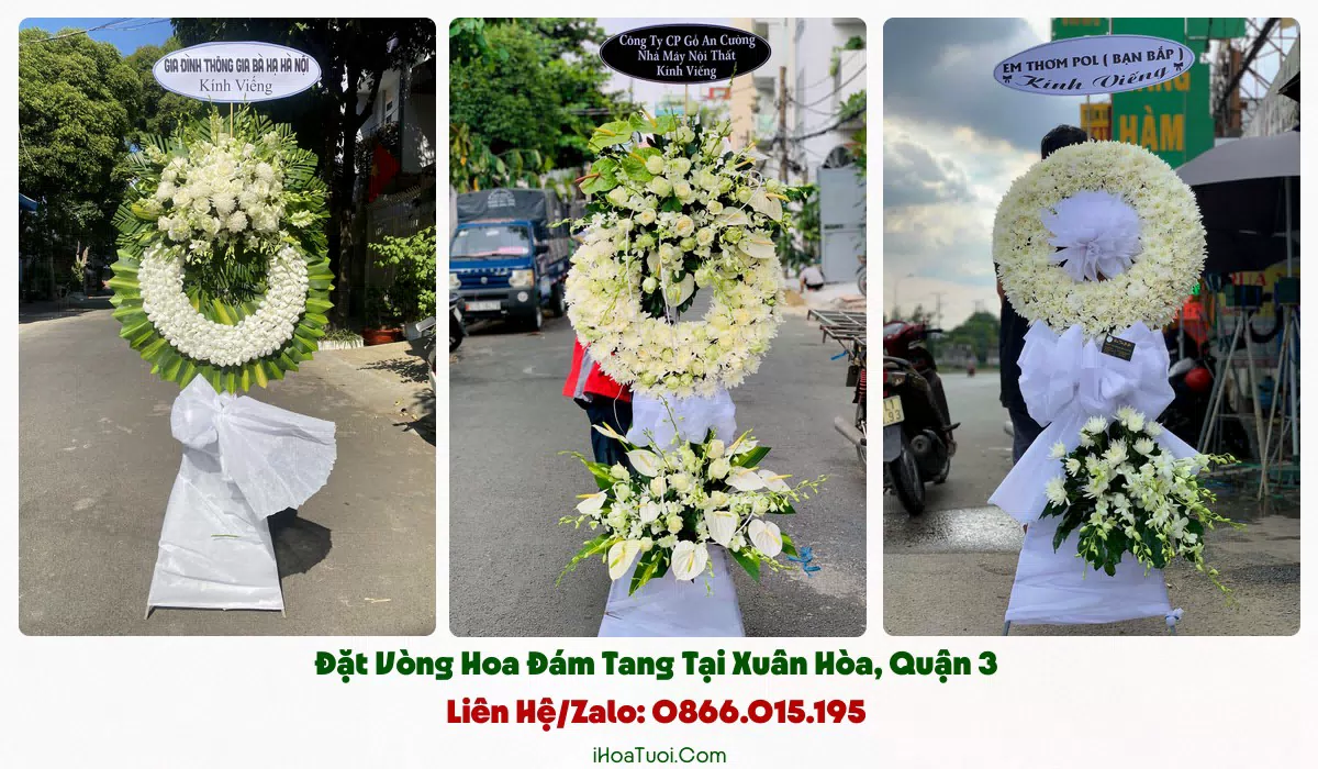 Vòng hoa viếng tông trắng hợp phong tục tại Xuân Hòa