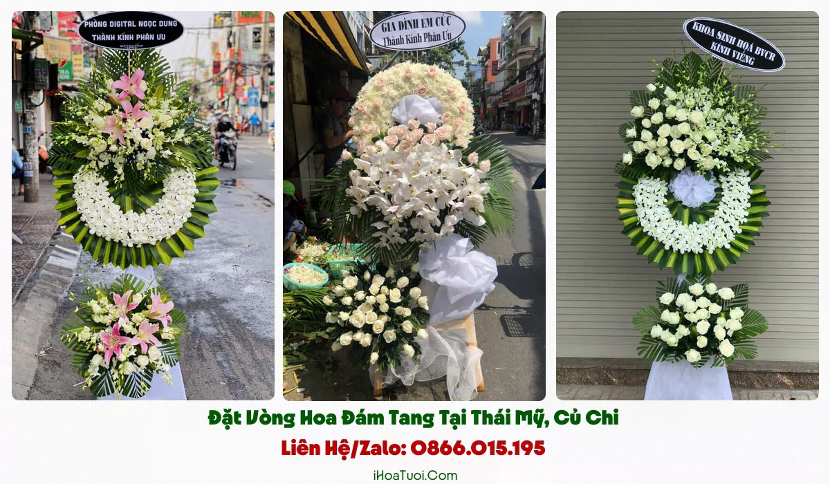 Mẫu vòng hoa viếng trang nghiêm hợp phong tục xã Thái Mỹ