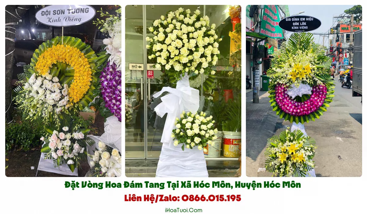 Vòng hoa viếng tông trắng vàng tại Xã Hóc Môn