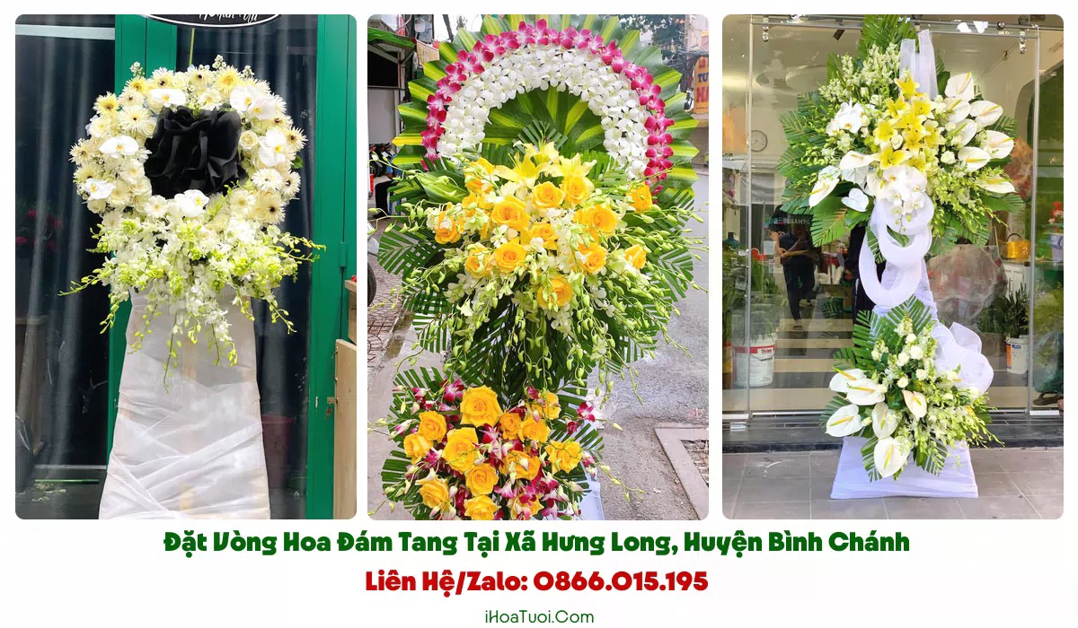 Vòng hoa viếng tông trắng vàng tại Xã Hưng Long