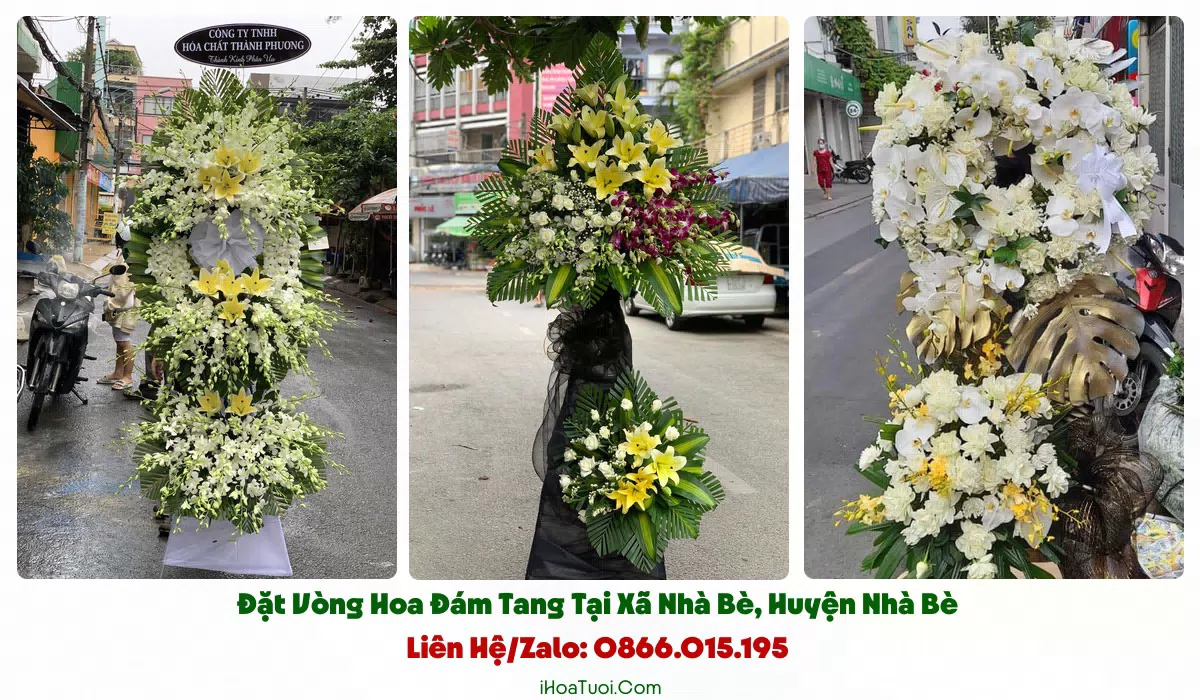 Vòng hoa viếng tông trắng vàng tại Xã Nhà Bè