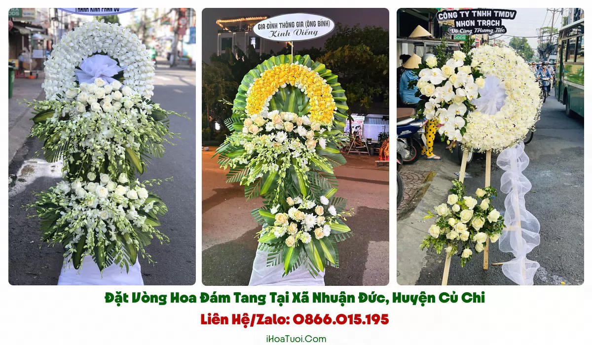 Vòng hoa viếng tông trắng vàng tại Xã Nhuận Đức