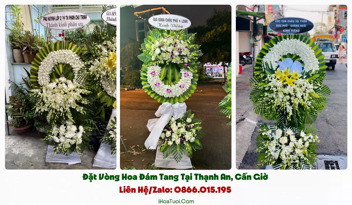 Vòng hoa tang lễ tông trắng vàng hợp phong tục tại Xã Thạnh An
