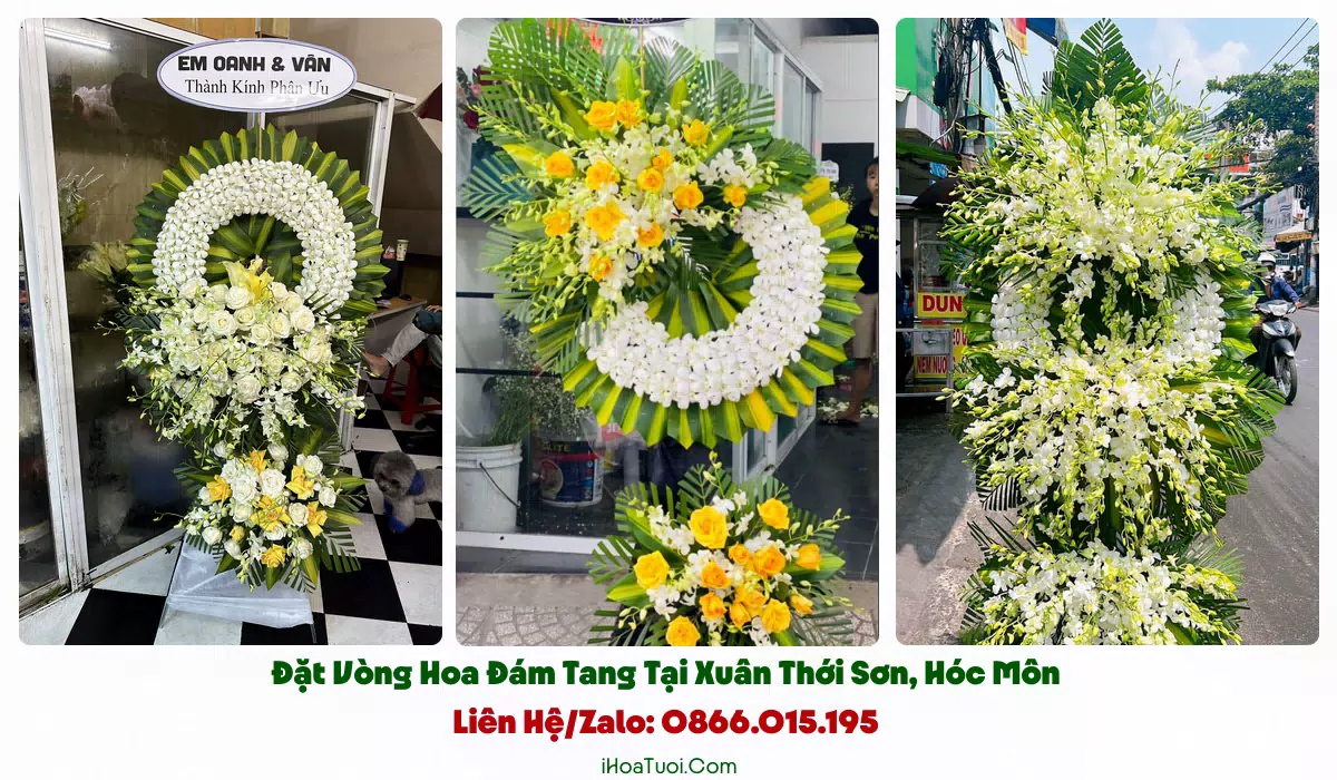 Vòng hoa tang lễ tông trắng vàng hợp phong tục tại Xã Xuân Thới Sơn