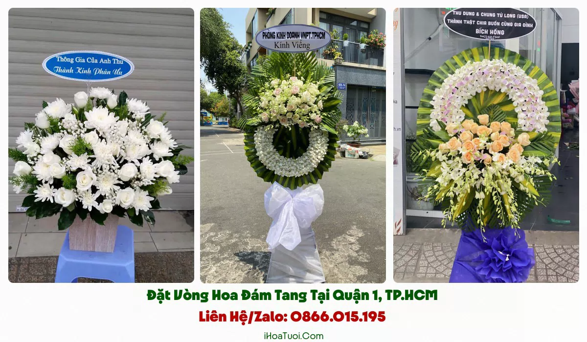 Các mẫu vòng hoa, kệ hoa viếng tại Quận 1, TP.HCM
