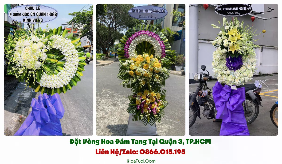 Mẫu vòng hoa viếng trang nghiêm hợp phong tục tại Quận 3