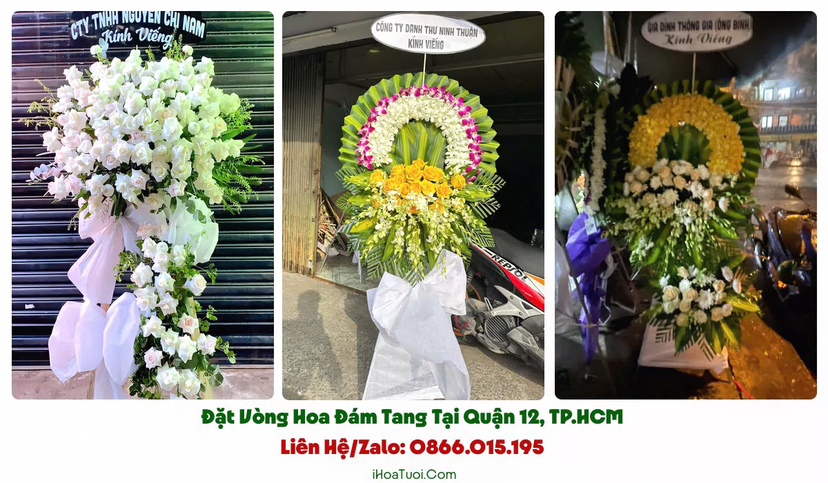 Vòng hoa đám tang trang nghiêm giao tại Quận 12
