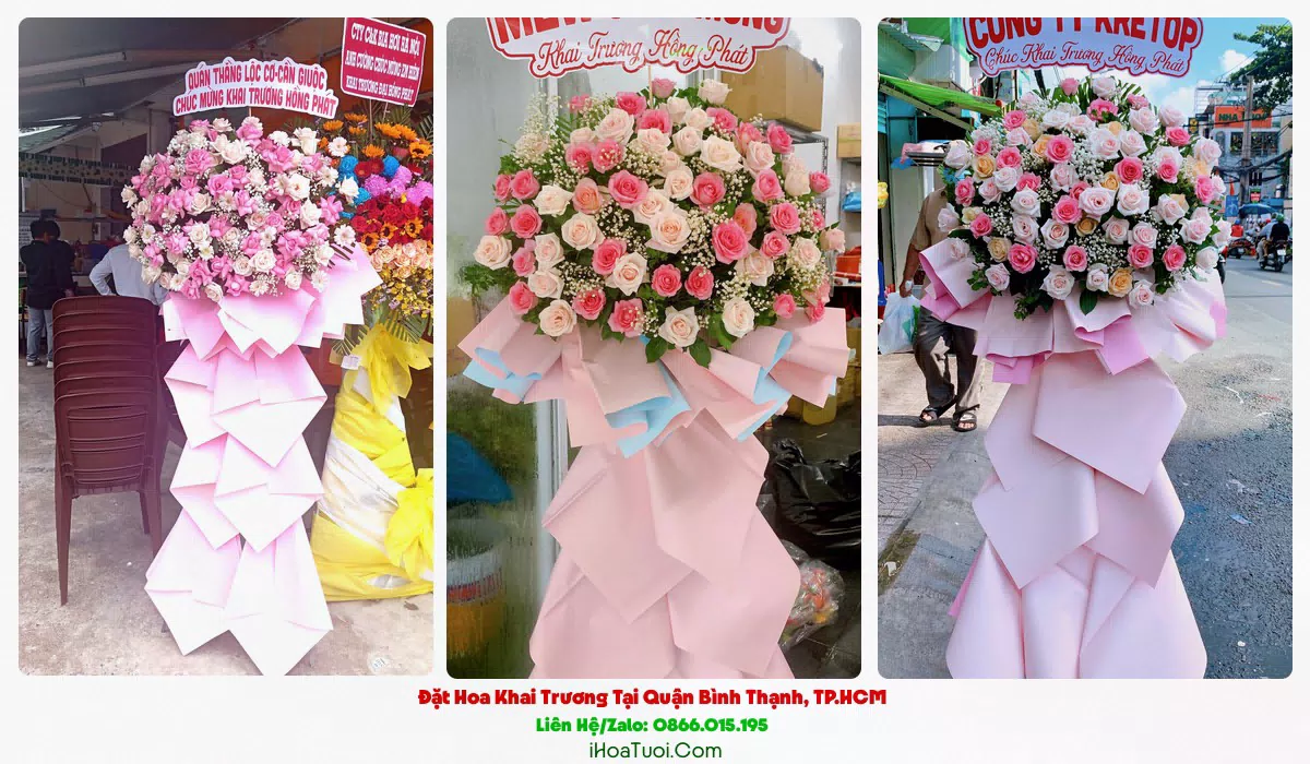 Mẫu kệ hoa khai trương Quận Bình Thạnh nhiều tầng rực rỡ