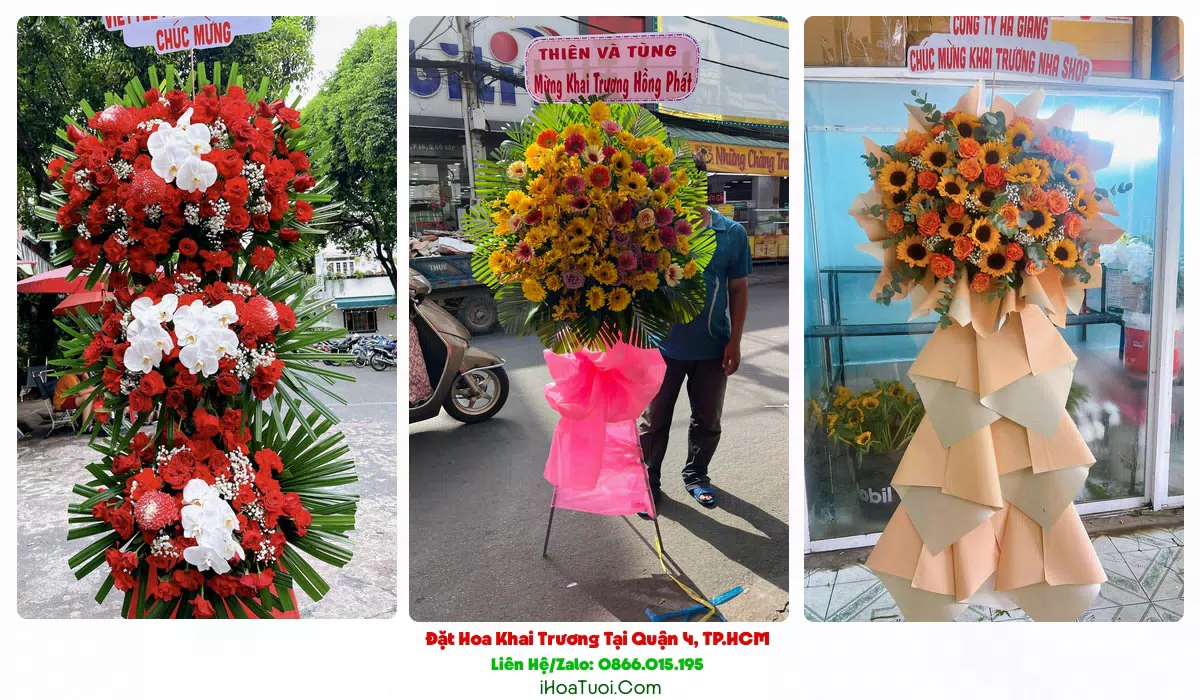 Lẵng hoa khai trương tông đỏ vàng tại Quận 4