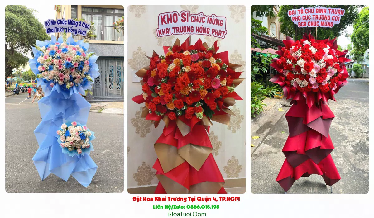Kệ hoa khai trương quán ăn tại khu Vĩnh Khánh Quận 4