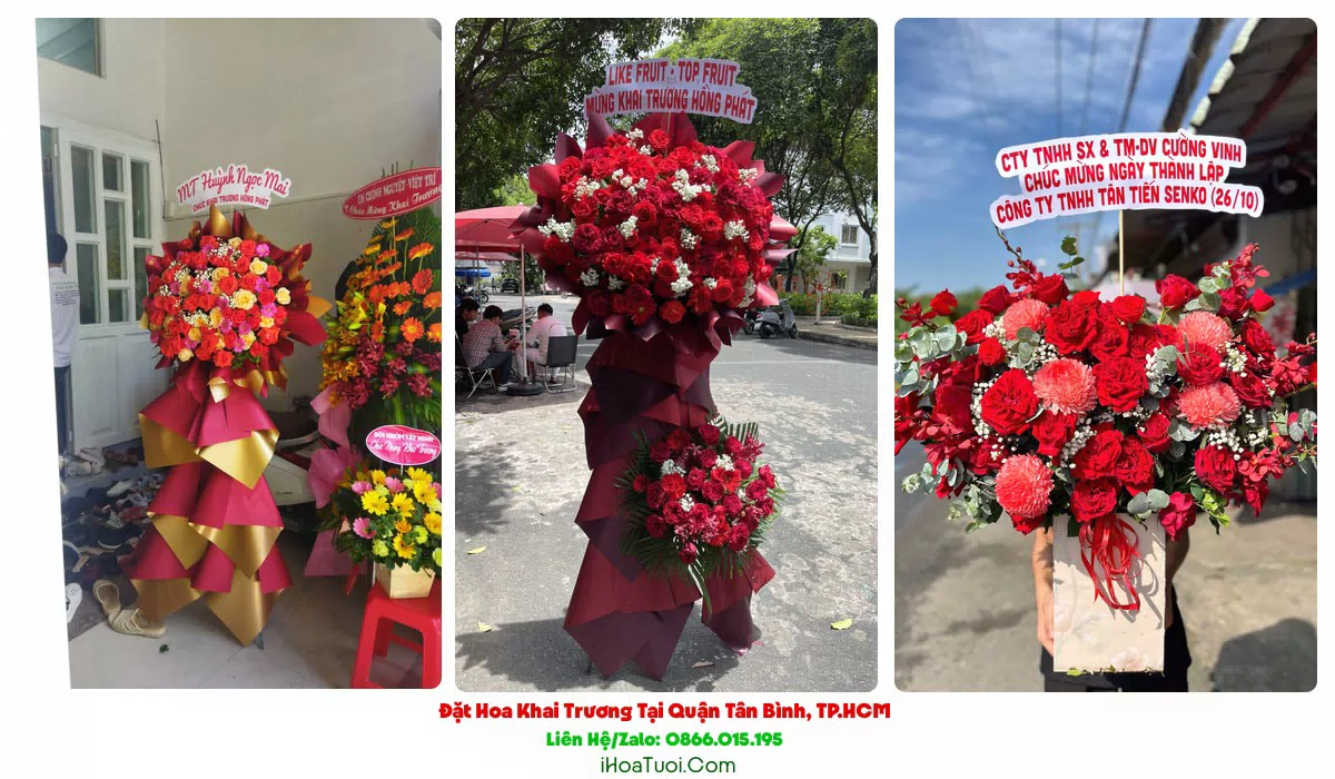 Giỏ hoa khai trương đặt quầy lễ tân tại Tân Bình