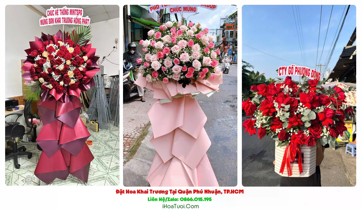 Kệ hoa khai trương tông đỏ vàng Phú Nhuận