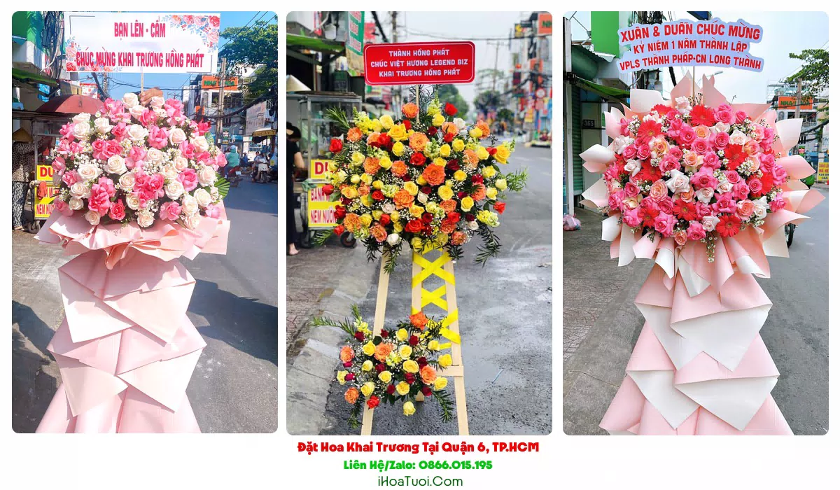 Kệ hoa khai trương Quận 6 tông đỏ vàng