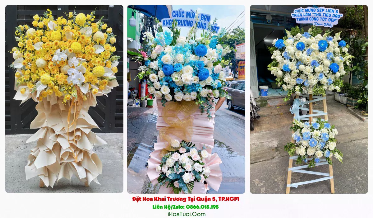 Kệ hoa khai trương tông đỏ vàng tại Quận 5