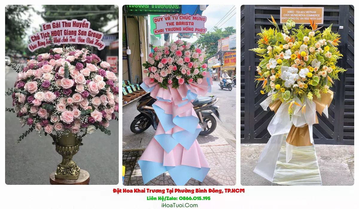 Hoa khai trương tông đỏ vàng tại Phường Bình Đông