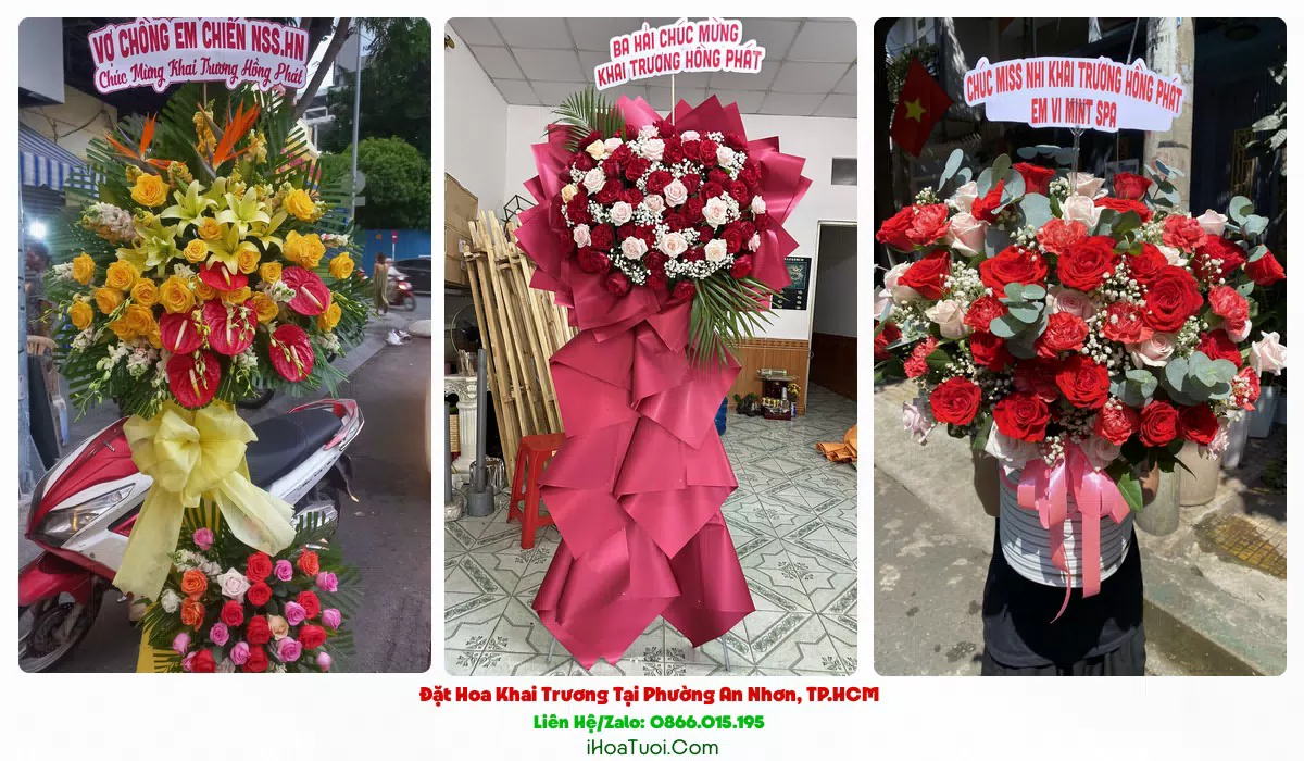 Kệ hoa khai trương tông đỏ vàng tại Phường An Nhơn