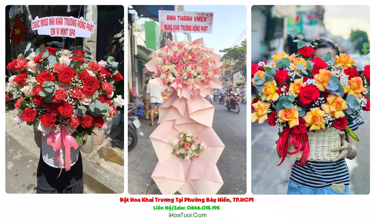Hoa khai trương tông đỏ vàng mang ý nghĩa tài lộc tại Phường Bảy Hiền