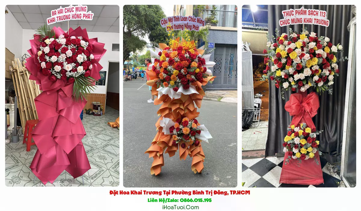 Kệ hoa khai trương đặt trước cửa hàng tại Phường Bình Trị Đông