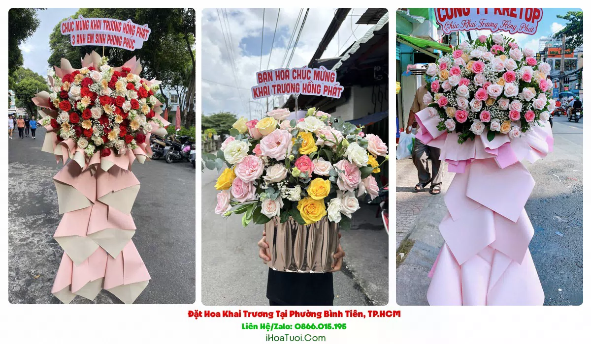 Kệ hoa khai trương 2 tầng tông đỏ vàng tại Phường Bình Tiên