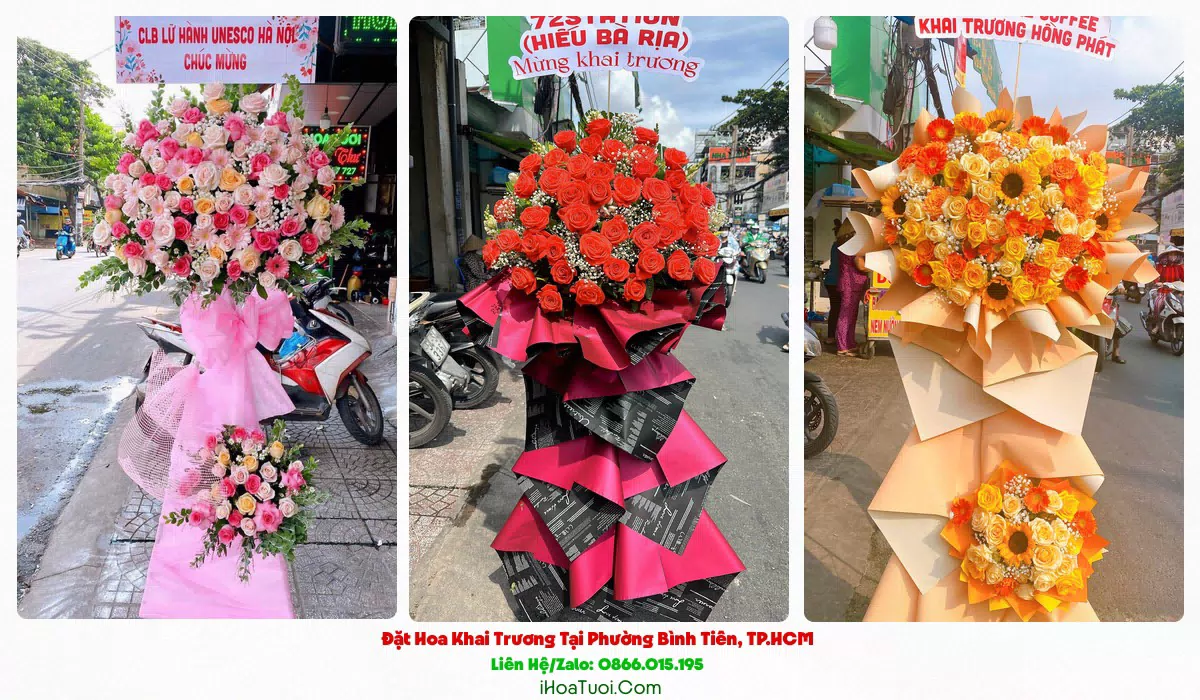 Giỏ hoa khai trương để bàn tại Phường Bình Tiên