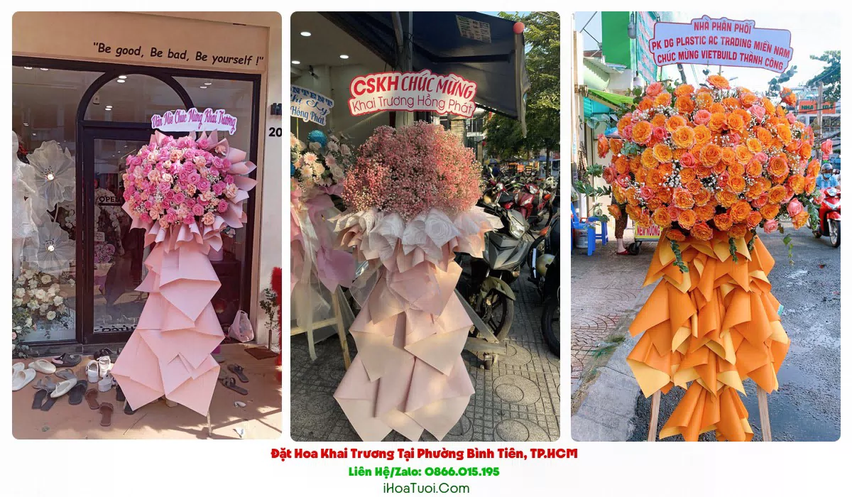 Kệ hoa khai trương tông đỏ vàng phong thủy tại Phường Bình Tiên