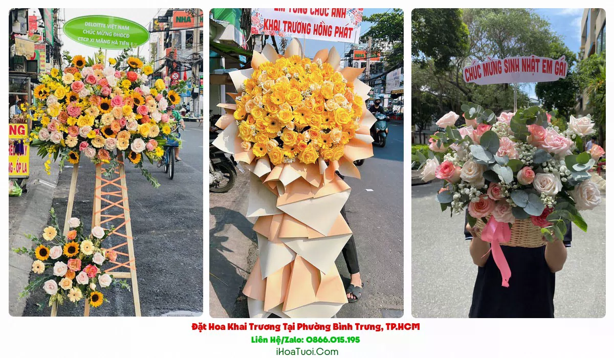 Giỏ hoa khai trương để bàn tại Phường Bình Trưng