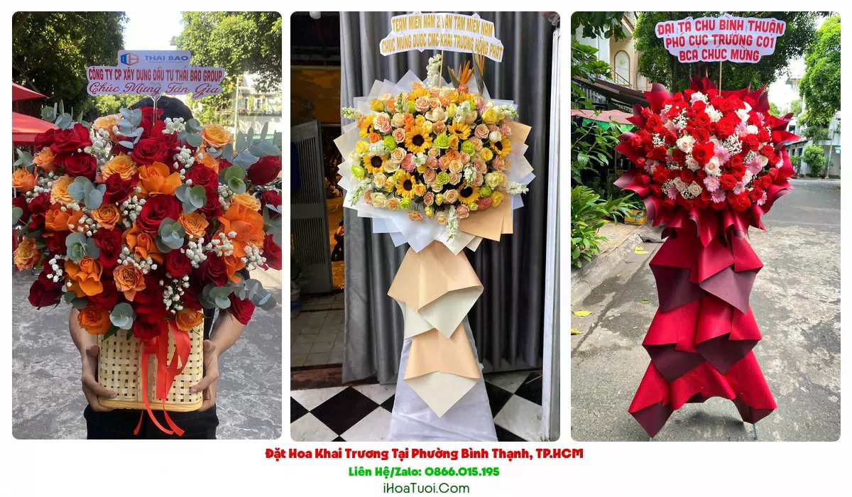 Lẵng hoa khai trương Phường Bình Thạnh cắm theo yêu cầu