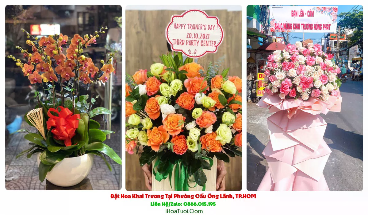 Lẵng hoa khai trương tông đỏ vàng tại Phường Cầu Ông Lãnh