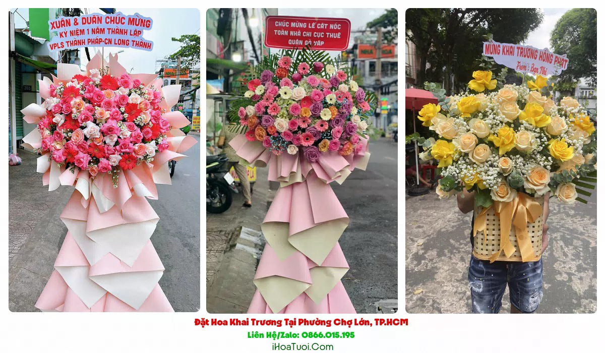 Giỏ hoa khai trương để bàn Phường Chợ Lớn